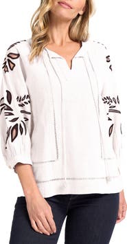 matty m. Athena Embroidered Puff Sleeve Cotton Top