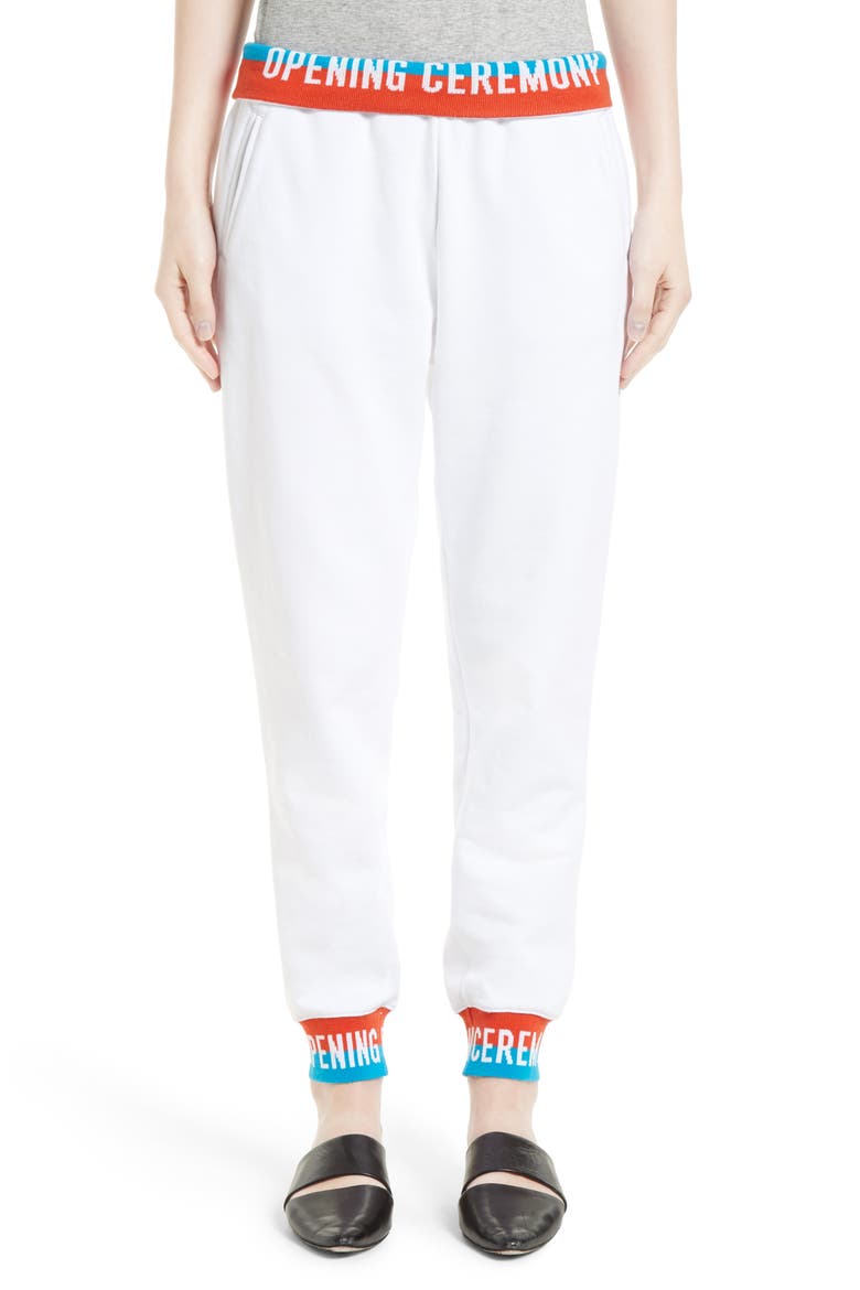 Elastic Logo Sweatpants, Main, color, WHITE