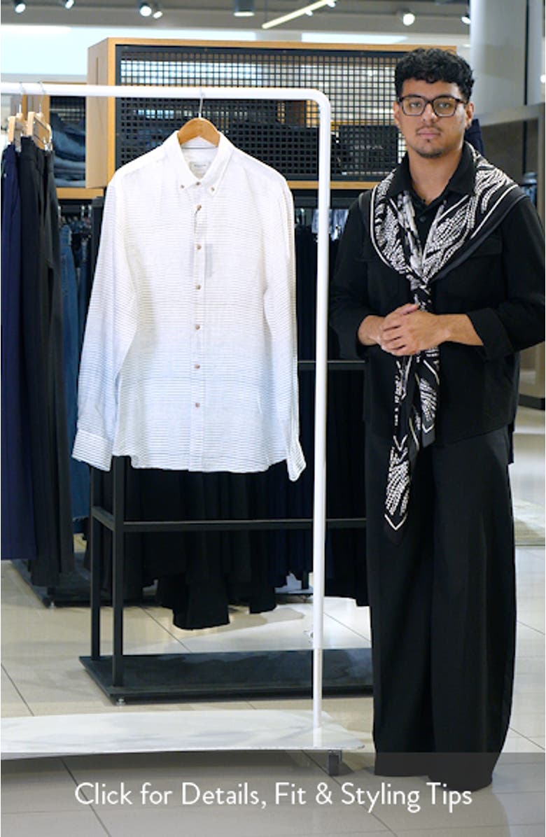 Austin Shaped Fit Gradient Stripe Linen Button-Down Shirt, sales video thumbnail
