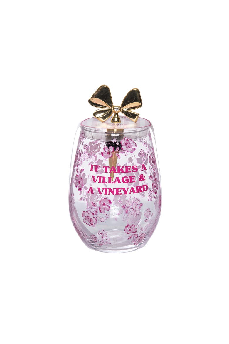 Takes a Village Wine Glass With Stopper Glass Clear 18 oz, Main, color, Clear