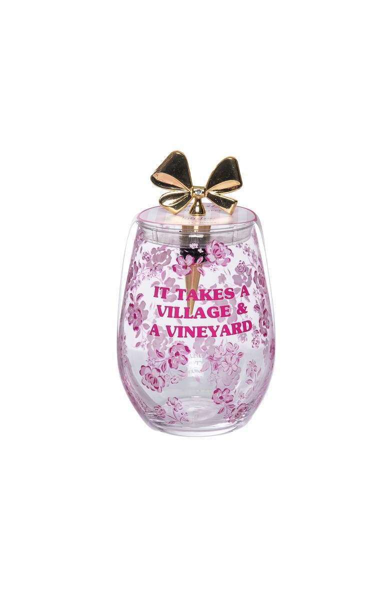 Totalee Gift Takes a Village Wine Glass With Stopper Glass Clear 18 oz, Main, color, Clear