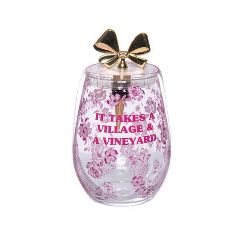 Takes a Village Wine Glass With Stopper Glass Clear 18 oz