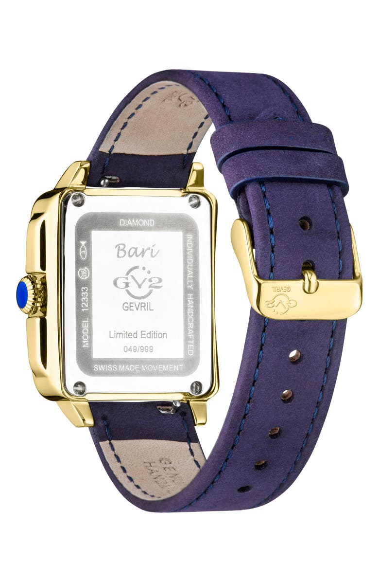 GV2 Padova Gemstone & Diamond Leather Strap Watch, 27 mm x 30 mm, Alternate, color, Blue