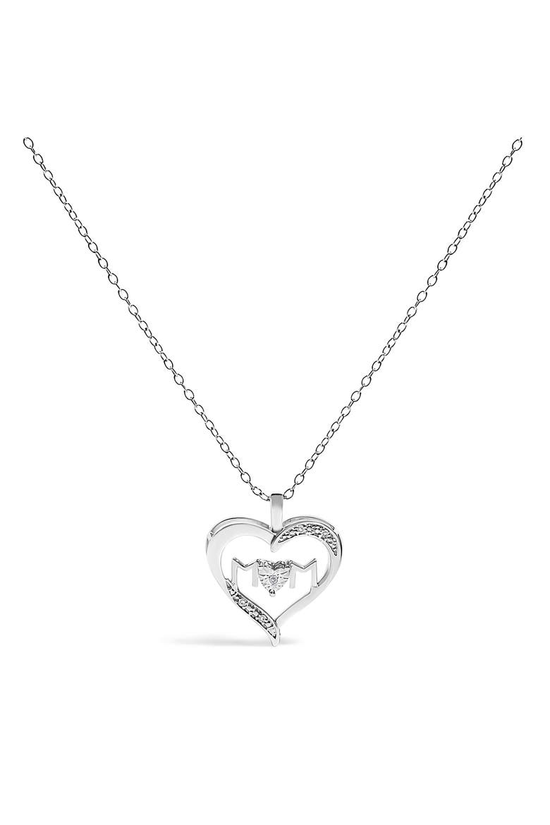 Silver Diamond Accent MOM in Heart Pendant Necklace  Inches, Main, color, White