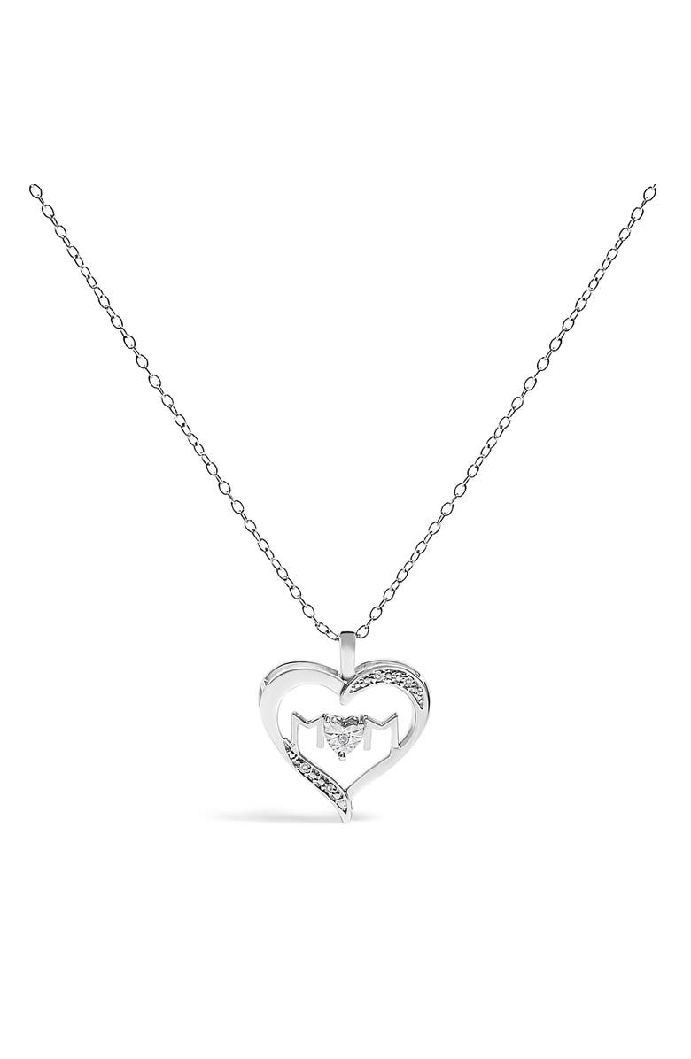 Haus of Brilliance Silver Diamond Accent MOM in Heart Pendant Necklace  Inches, Main, color, White