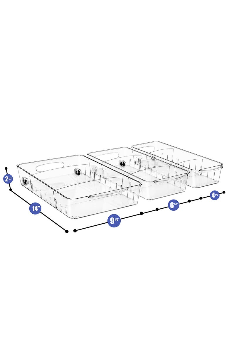 SORBUS Set of 3 Flat Clear Organizing Wheeled Bins, Alternate, color, Clear