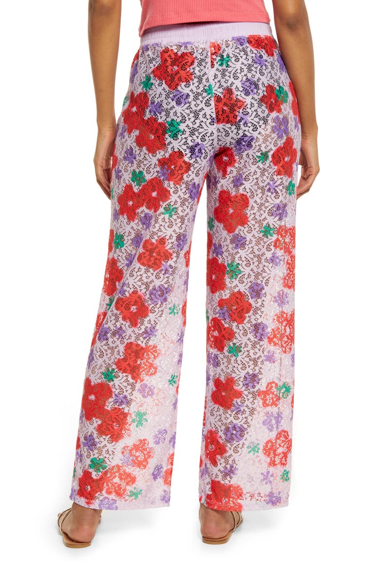 Pride Gender Inclusive Sheer Lace Drawstring Pants, Alternate, color, PURPLE- RED HUNTER FLORAL