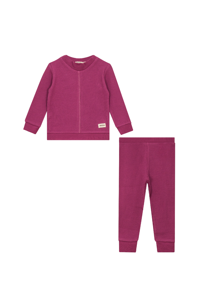 Mocha Stretch Waffle 2 Piece Long Sleeve VNeck Top and Pants Set, Main, color, Magenta