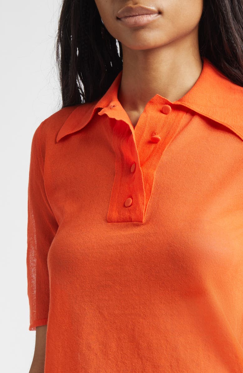 PLAN C Cotton Blend Polo Sweater, Alternate, color, Poppy