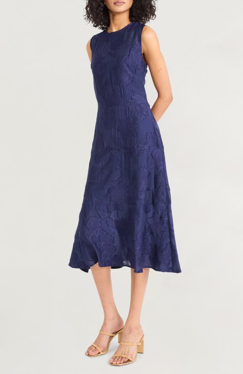 Luxely Jacquard A-line Midi Dress In Blue