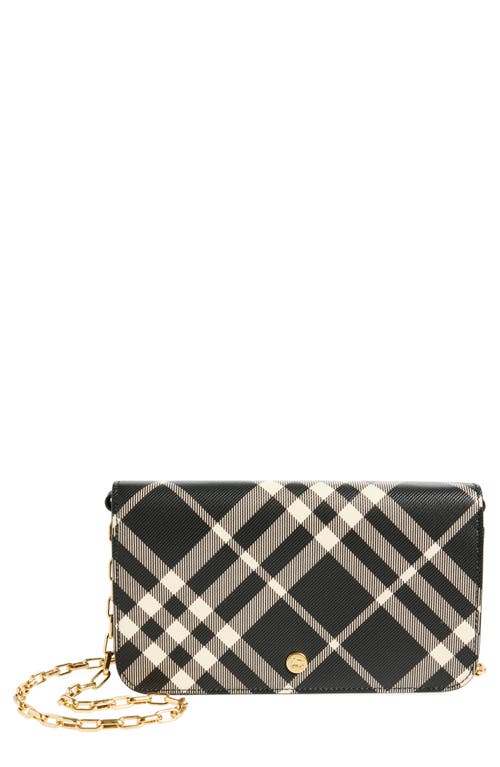 Burberry Check Canvas Wallet On Chain In Black/calico