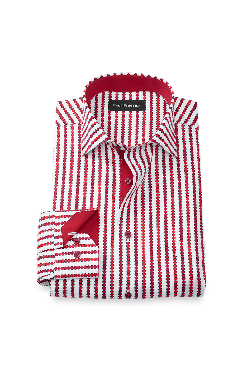 Paul Fredrick Tailored Fit Comfort Stretch Non-iron Heart Dress Shirt With Contrast Trim, Main, color, White/Red
