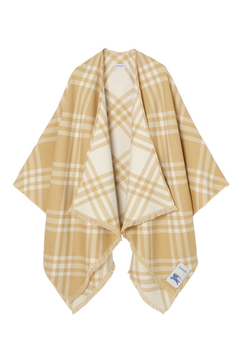Lightweight Tribar Check Wool, Silk & Cashmere Cape, Alternate, color, SAND/ ECRU