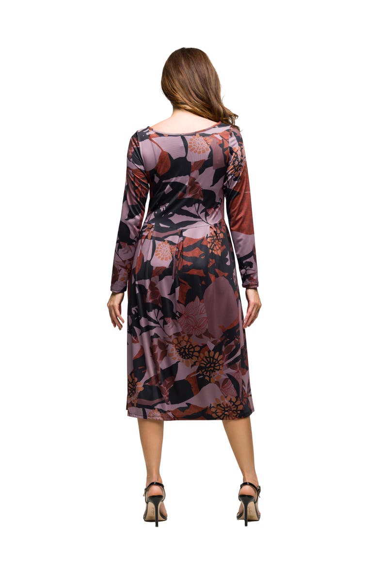 Long Sleeve Midi Dress Floral Print, Alternate, color, Gray Multi