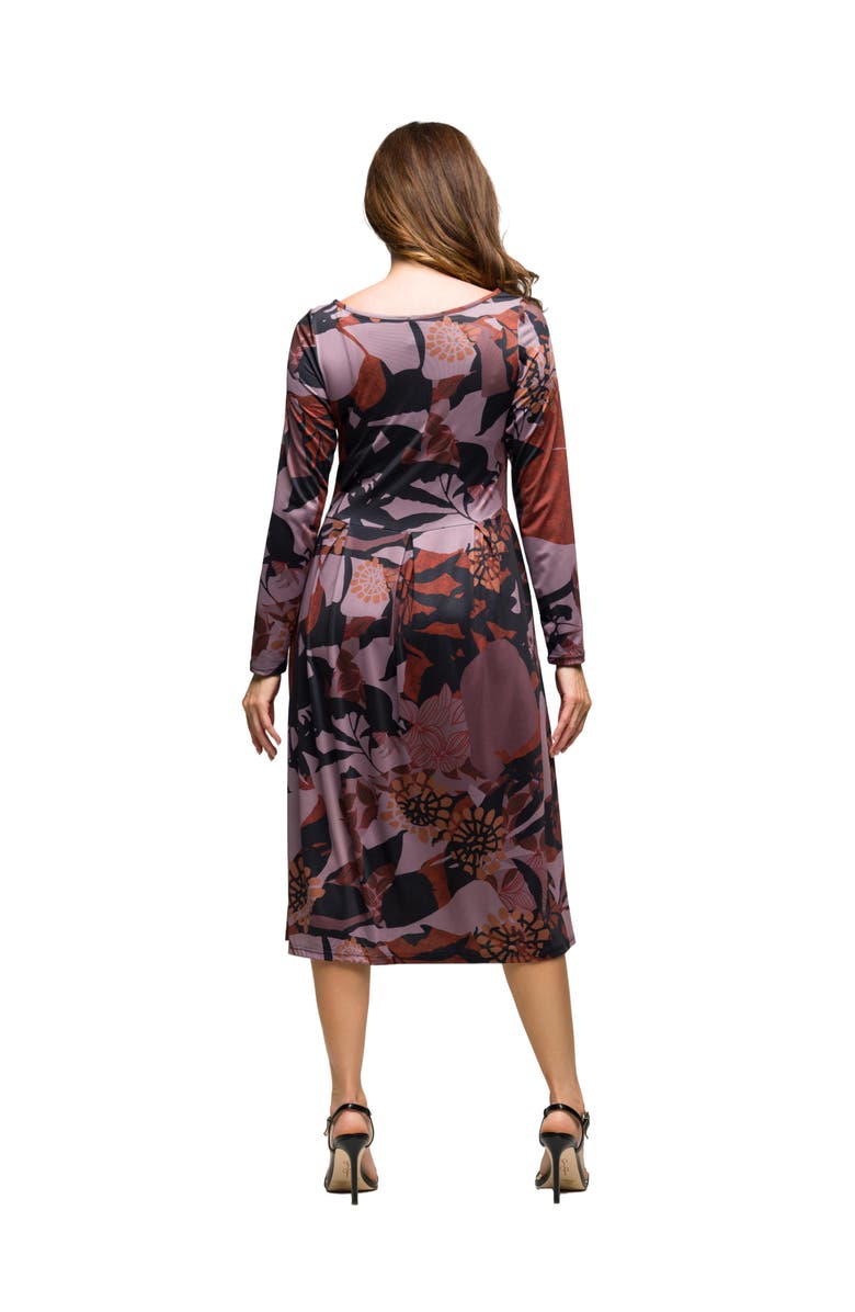 24seven Comfort Apparel Long Sleeve Midi Dress Floral Print, Alternate, color, Gray Multi