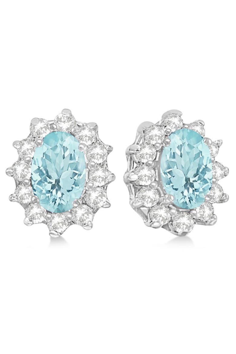 Oval Aquamarine & Diamond Accented Earrings 14k, Main, color, 2.05ct/White Gold