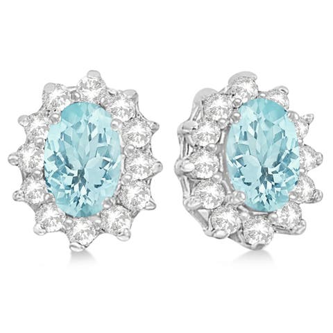 Oval Aquamarine & Diamond Accented Earrings 14k