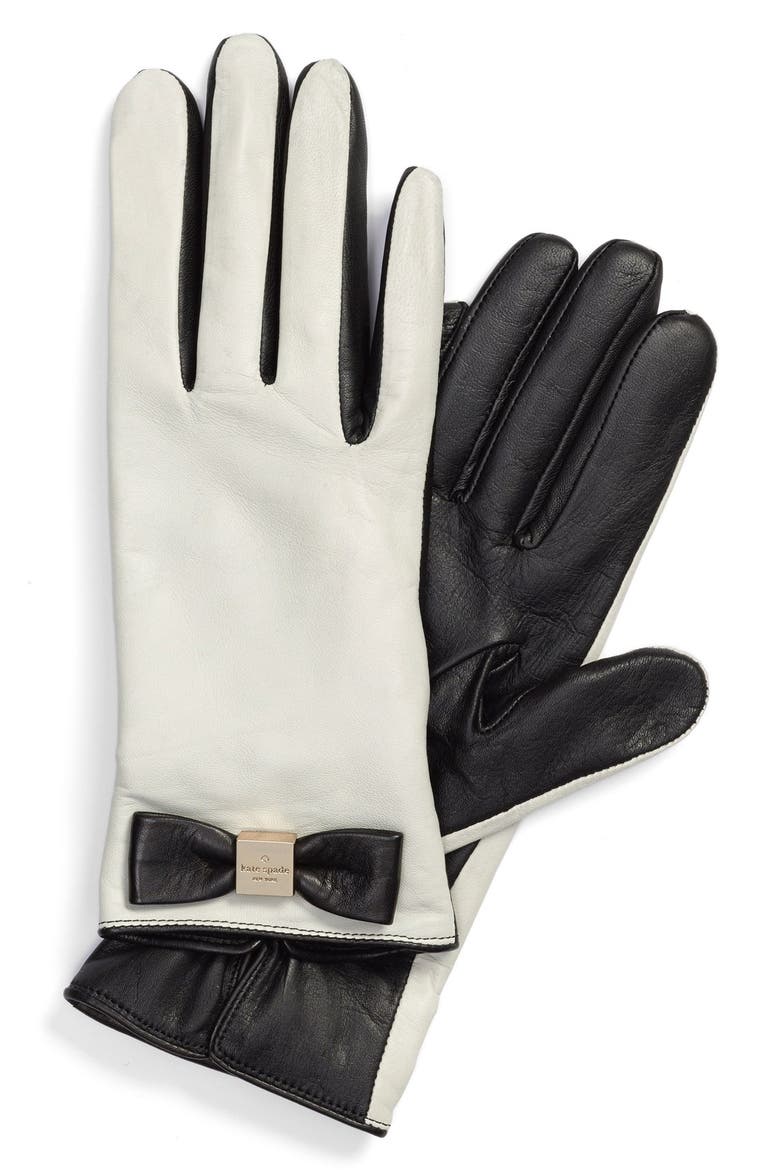 kate spade new york 'bow logo' gloves, Main, color, CREAM/ BLACK