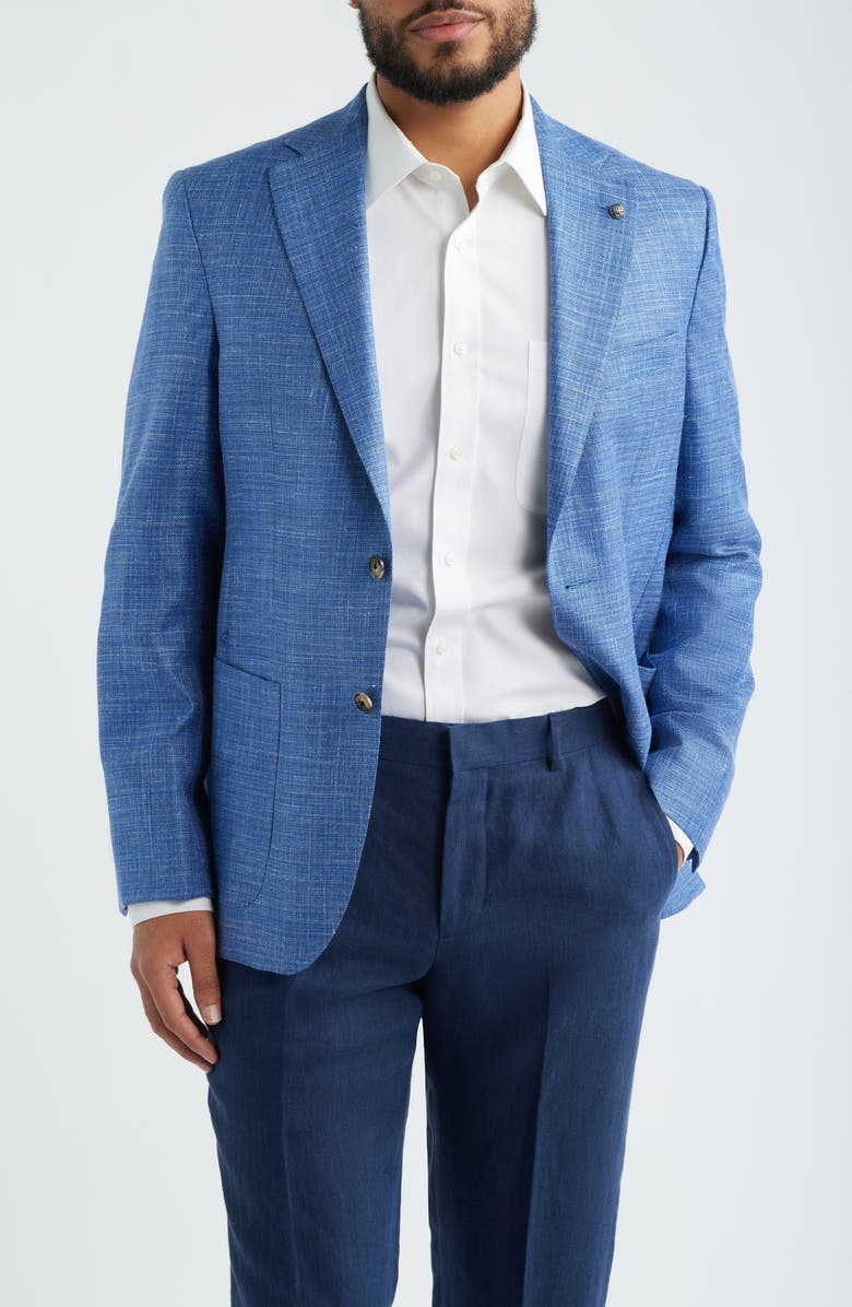 Jack Victor Morton Contemporary Fit Blue Slub Wool & Silk Blend Sport Coat, Main, color, Blue