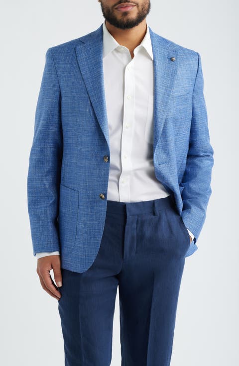 Morton Contemporary Fit Blue Slub Wool & Silk Blend Sport Coat