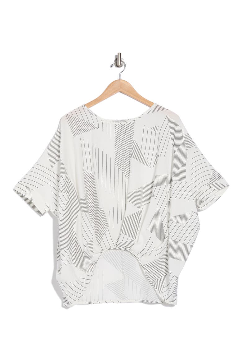 Short Sleeve Pleated Front High-Low Top, Alternate, color, WHITE