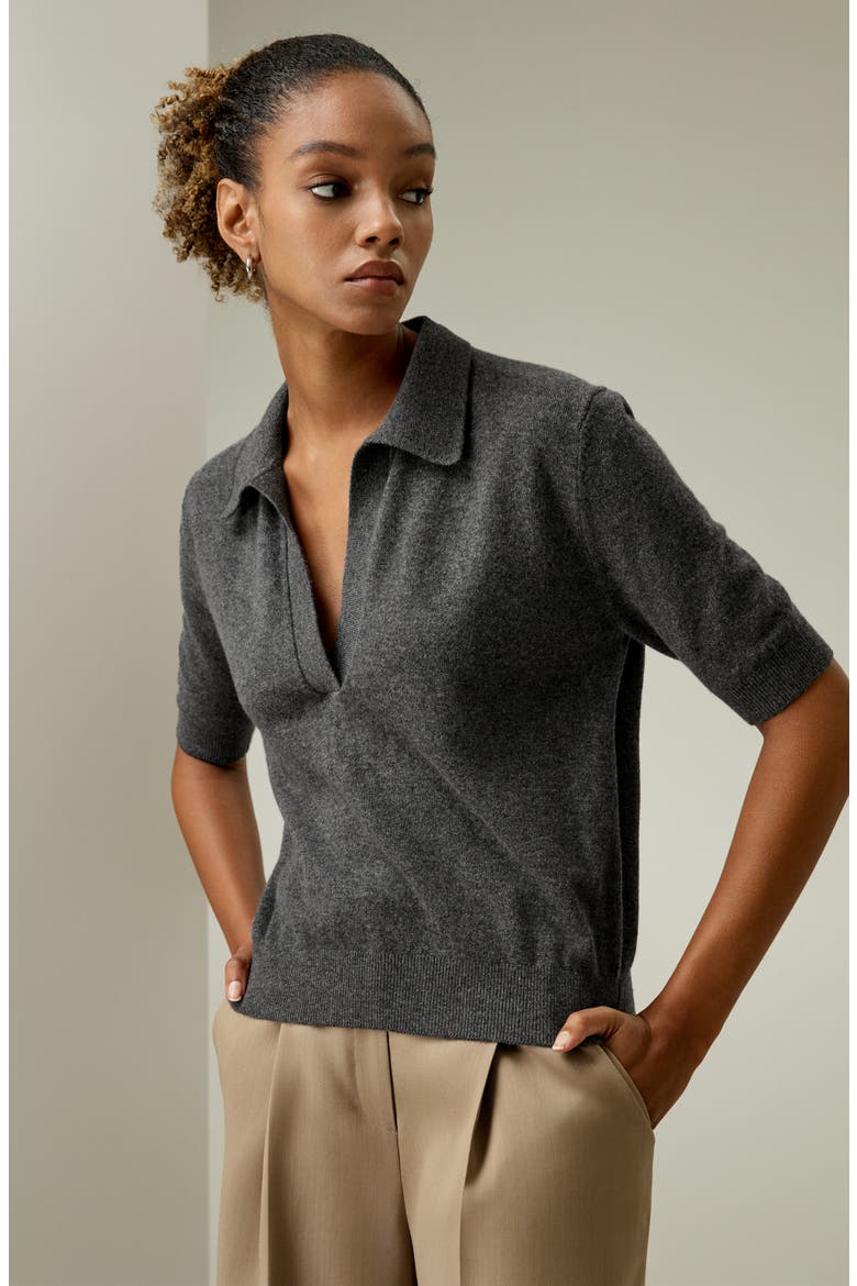Women's Baby Cashmere Polo Sweater, Alternate, color, Medium Gray