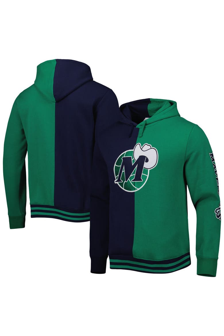 Men's Mitchell & Ness Navy/Green Dallas Mavericks Hardwood Classics Split Pullover Hoodie, Alternate, color, Navy