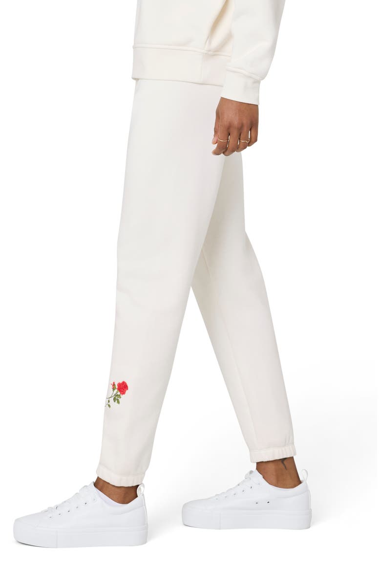 Cozy Crush Forever Rose Embroidered Joggers, Alternate, color, JET WHITE ROSE
