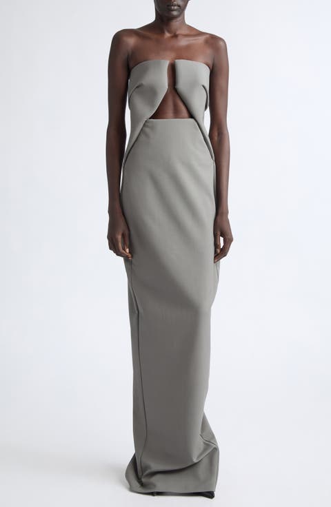 Abito Prong Cutout Strapless Wool Blend Gown