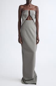 Rick Owens Abito Prong Cutout Strapless Wool Blend Gown