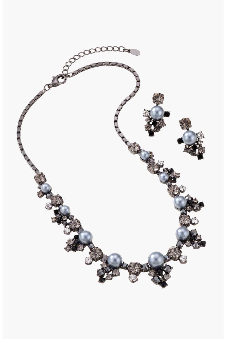 Faux Pearl Crystal Statement Necklace and Earring Set, Alternate, color, Black