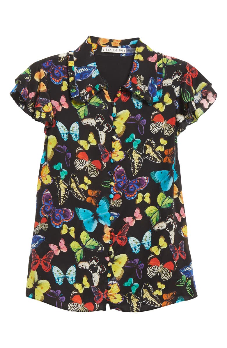 Alice + Olivia Martel Butterfly Print Silk Blouse, Alternate, color,