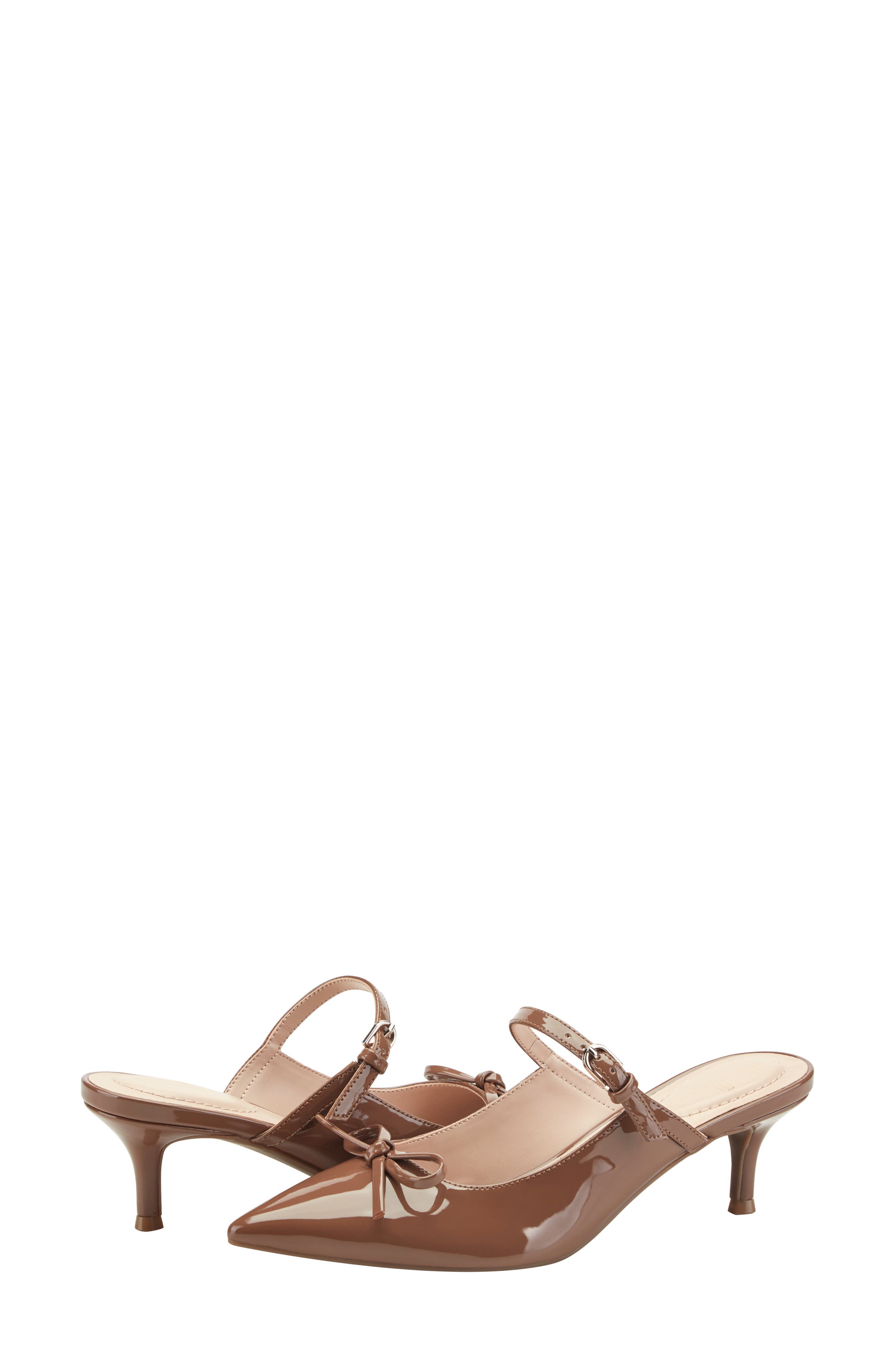 Moss Patent Kitten Heel Mule, Alternate, color, CARAMEL