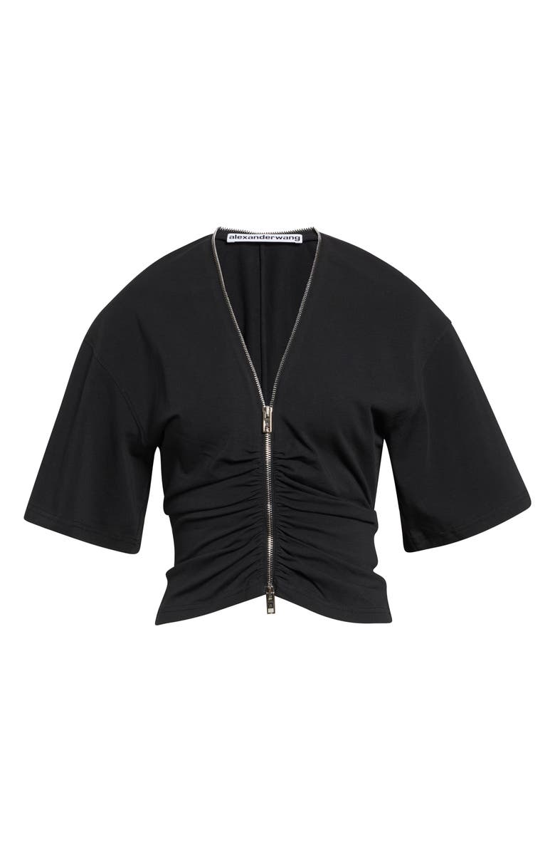 Alexander Wang Ruched Knit Zip Top, Alternate, color, Black