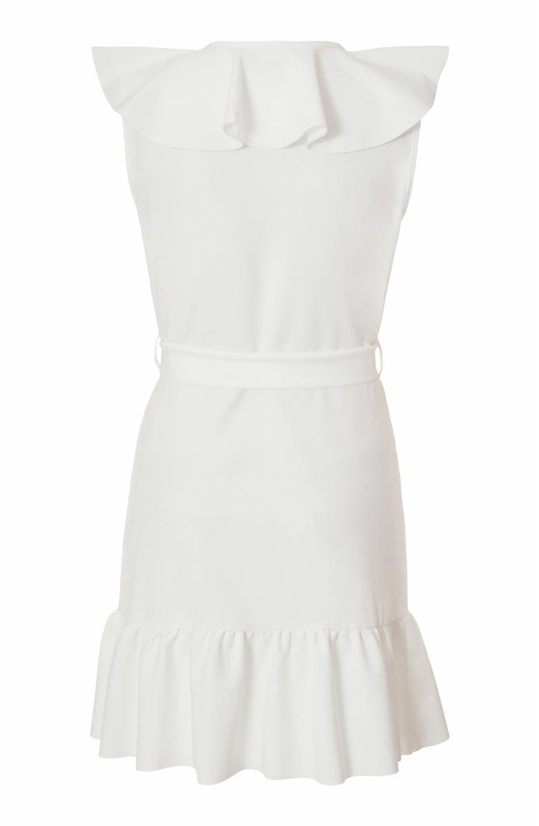 QUIZ Scuba Crepe Frill Detail Wrap Dress, Alternate, color, White