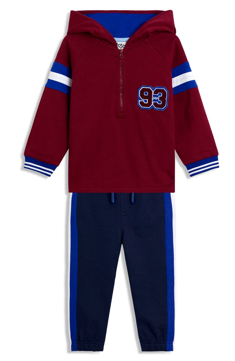 JOJO MAMAN BEBE Kids' Varsity Cotton Half Zip Hoodie & Joggers Set, Main, color, Burgundy