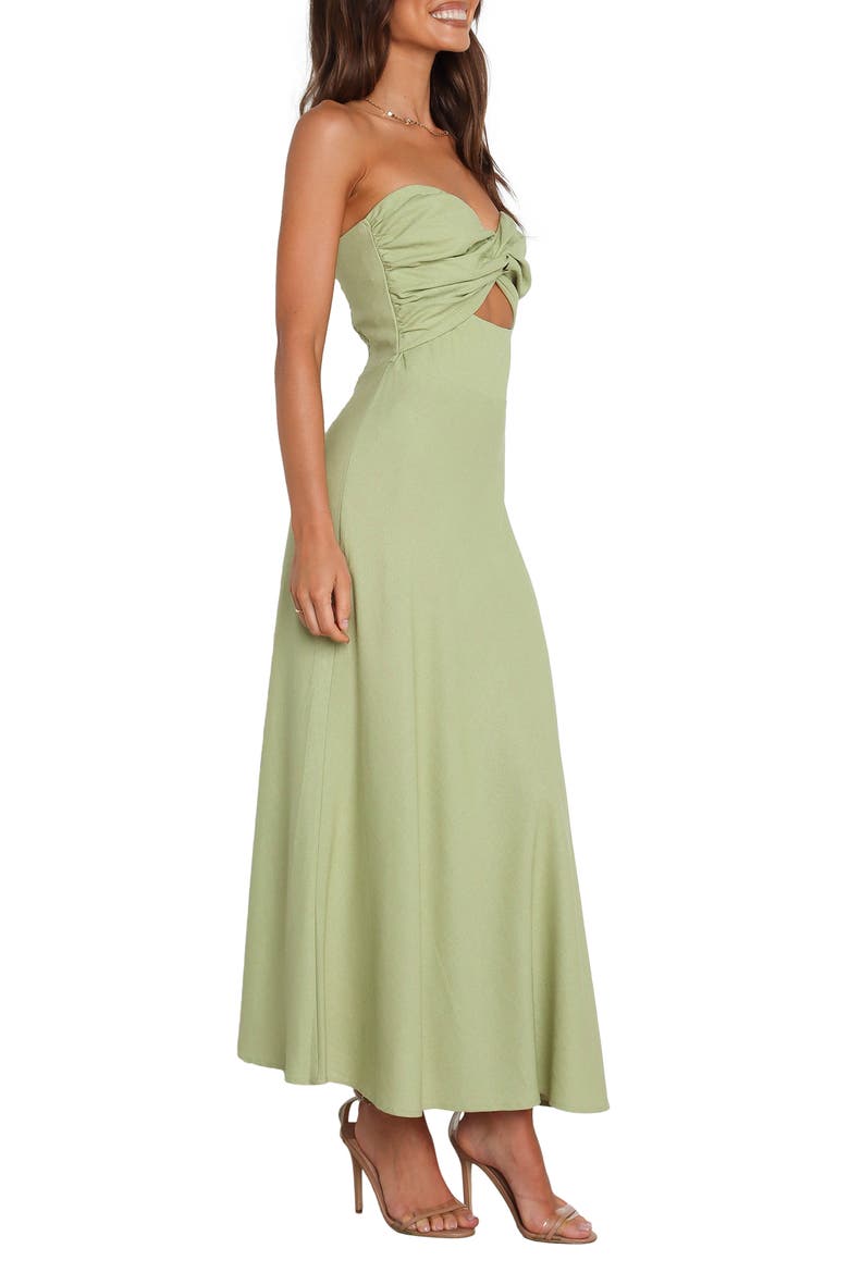 Rosetta Cutout Cotton & Linen Strapless Dress, Alternate, color, OLIVE