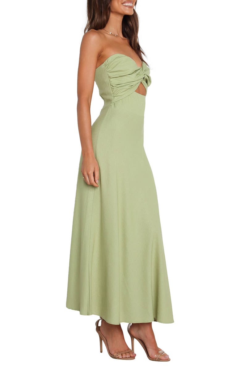Petal & Pup Rosetta Cutout Cotton & Linen Strapless Dress, Alternate, color, Olive