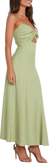 Rosetta Cutout Cotton & Linen Strapless Dress