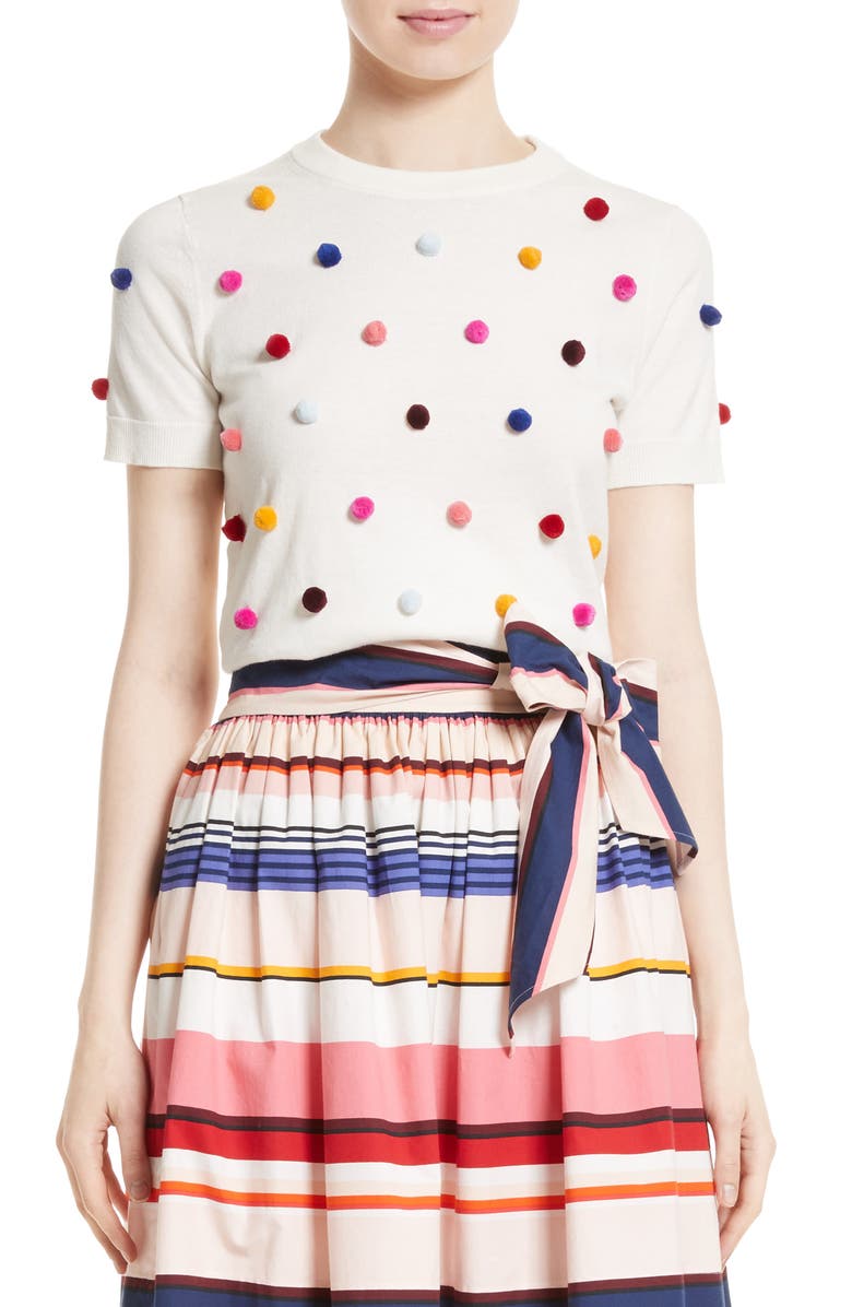 Kate Spade New York pom embellished cotton & cashmere sweater, Main, color, 