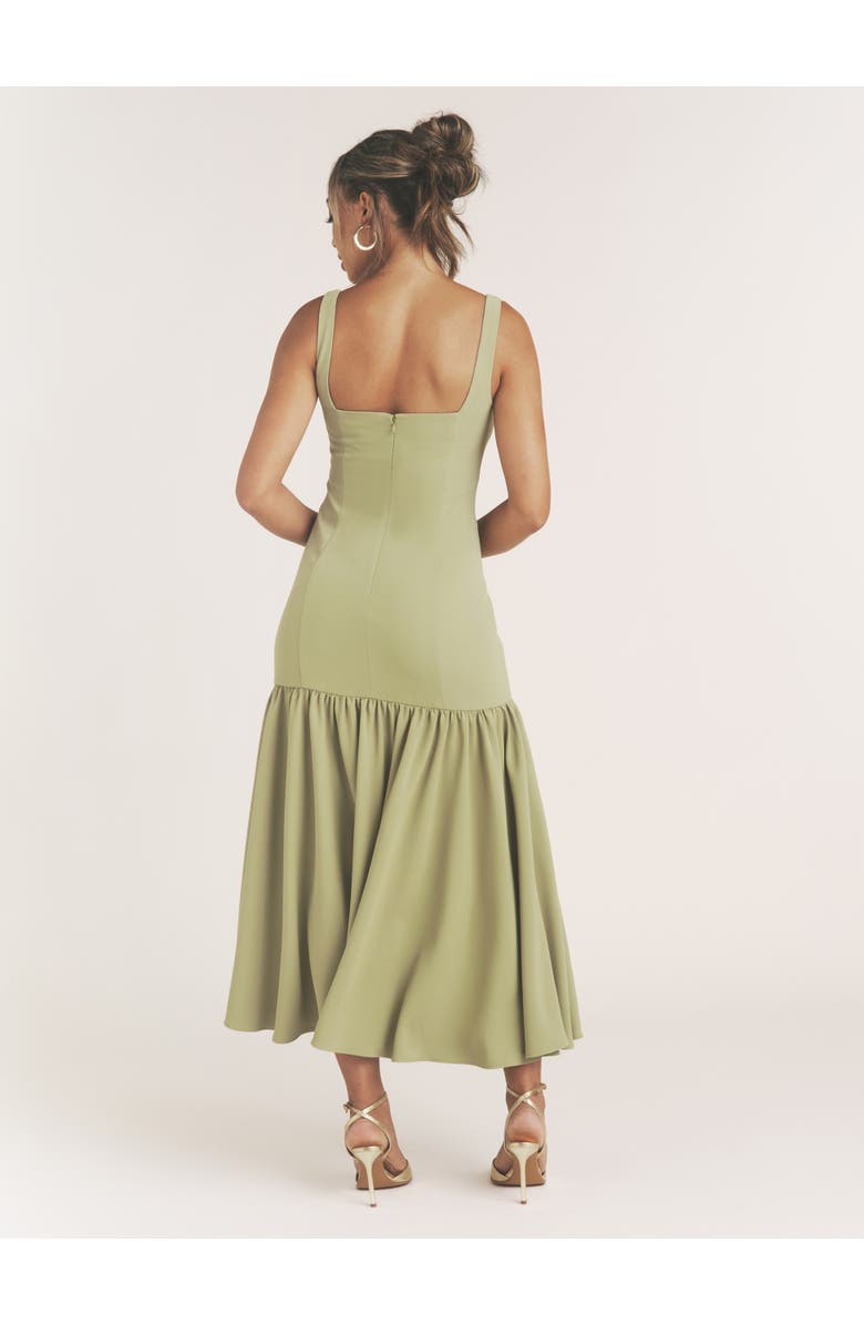Six Stories Square Neck Drop Hem Midi Dress, Alternate, color, Sage