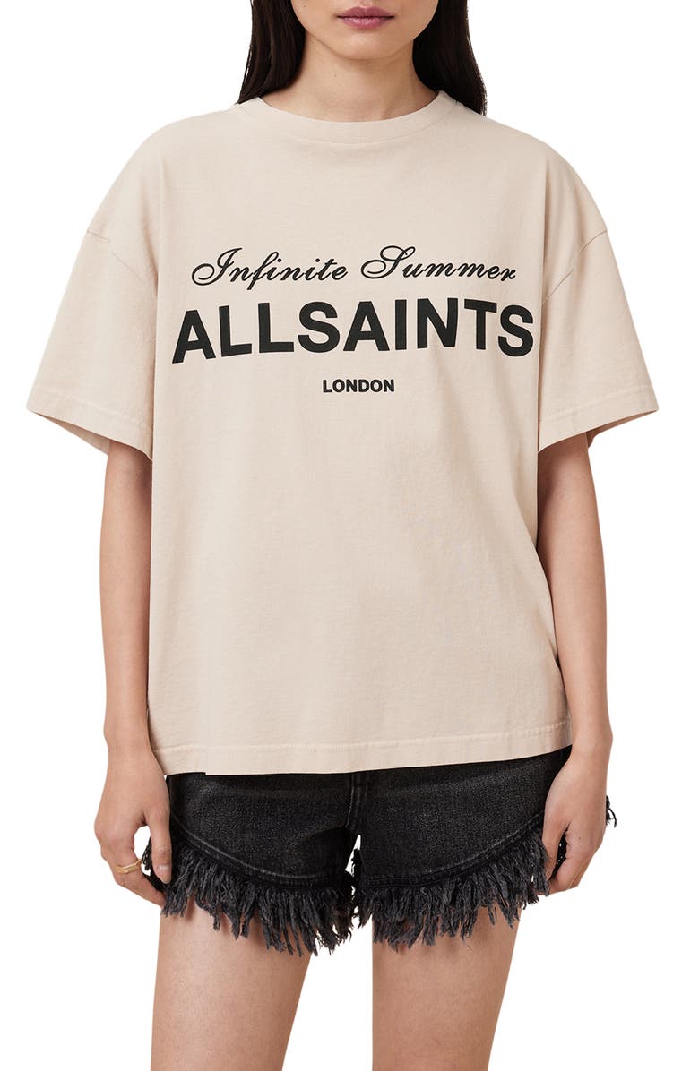 AllSaints Avri Logo Slit Back Graphic T-Shirt, Main, color,