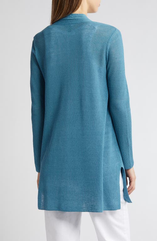 Eileen Fisher Ribbed Side-slit Open-front Cardigan In River