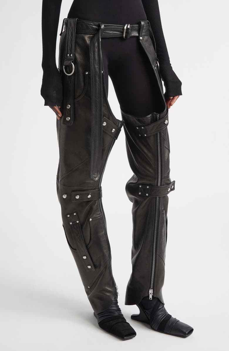 Rick Owens Leo Prothmann Leather Chaps, Alternate, color, Black
