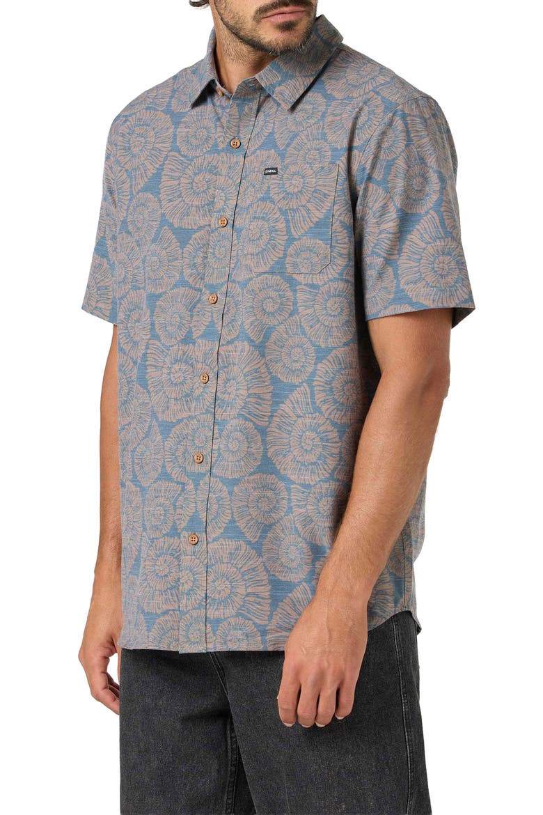 Relaxed Fit Short Sleeve Performance Slub Button-Up Shirt, Alternate, color, DARK KHAKI