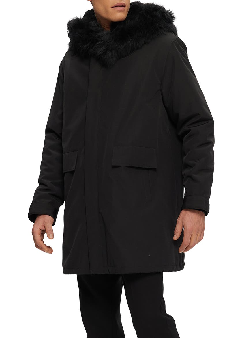 Parka With Genuine Shearling Trim, Main, color, BLACK/BLACK