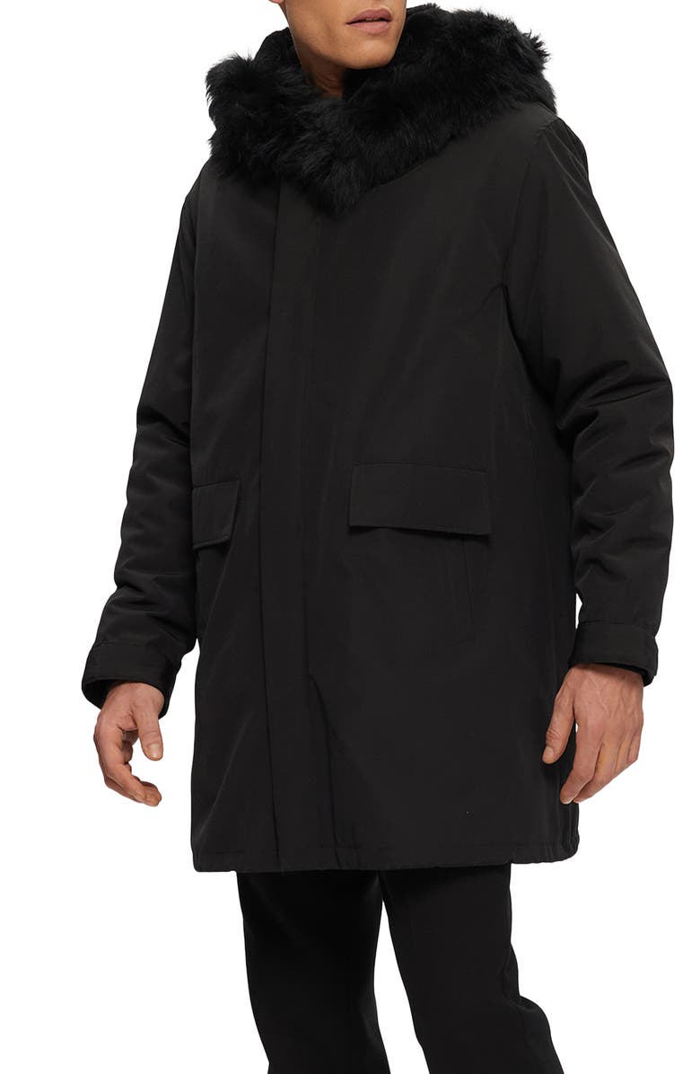 GORSKI Parka With Genuine Shearling Trim, Main, color, Black/Black