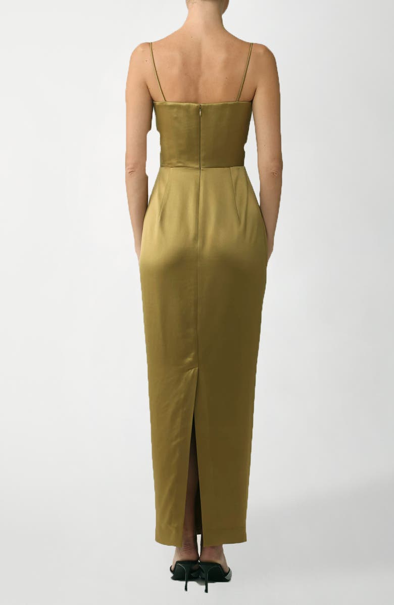 SAU LEE Taylor Knot Detail Satin Column Gown, Alternate, color, Golden Olive