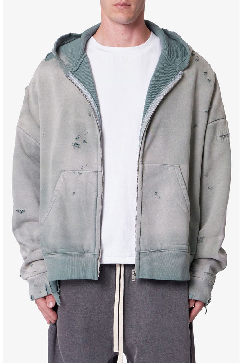 Distressed Thermal Lined Zip Hoodie, Main, color, GREEN