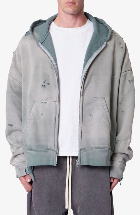 Distressed Thermal Lined Zip Hoodie